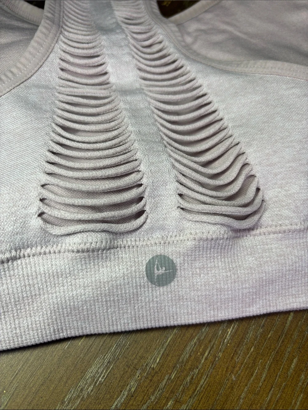 90 Degrees Mauve laser-cut hollow-out racerback & Avia White seamless Sports Bra